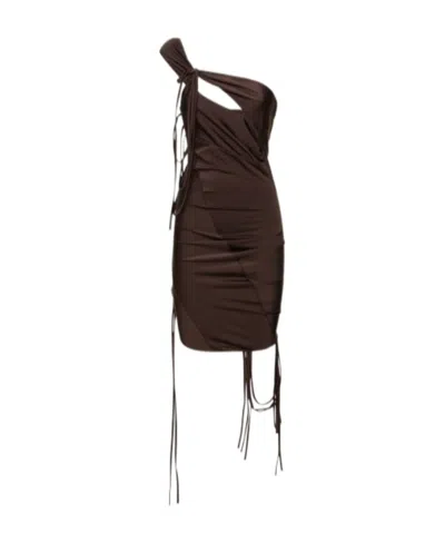 Coperni Asymmetrical Multi-shoulder Dress In Brown
