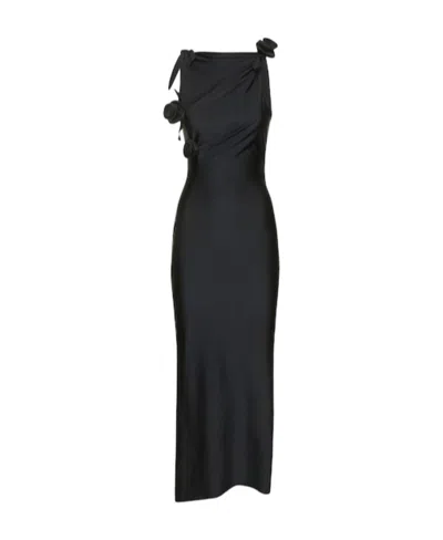 Coperni Asymmetrical Black Dress With Flowers