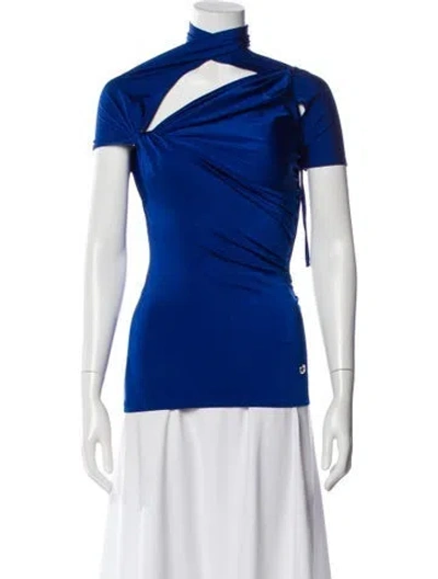 Pre-owned Coperni Asymmetrical Short Sleeve Top In Blue