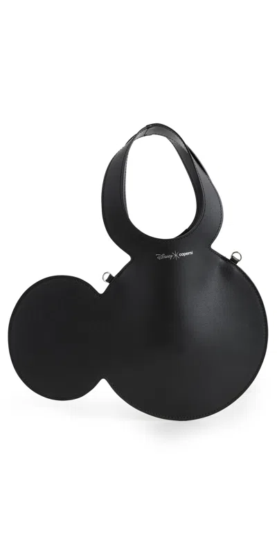 Coperni Mickey Black Handbag With Cut-out Handle And Logo Lettering On The Front In Leather