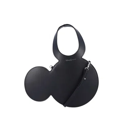 Coperni Mickey Black Handbag With Cut-out Handle And Logo Lettering On The Front In Leather