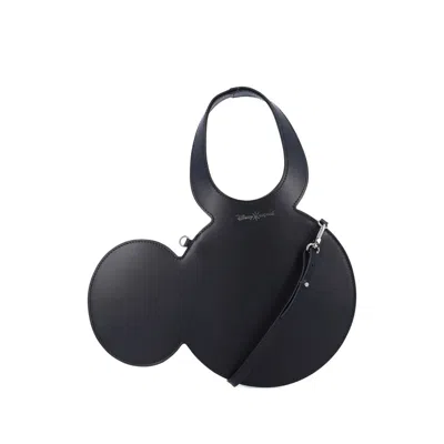 Coperni Mickey Black Handbag With Cut-out Handle And Logo Lettering On The Front In Leather