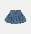 Coperni Blue Miniskirt With Logo Patch On The Rear And Gathered Hem In Denim Woman In Blue