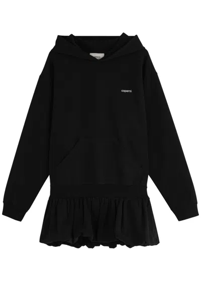 Coperni Basque Logo Hooded Cotton Mini Dress In Black