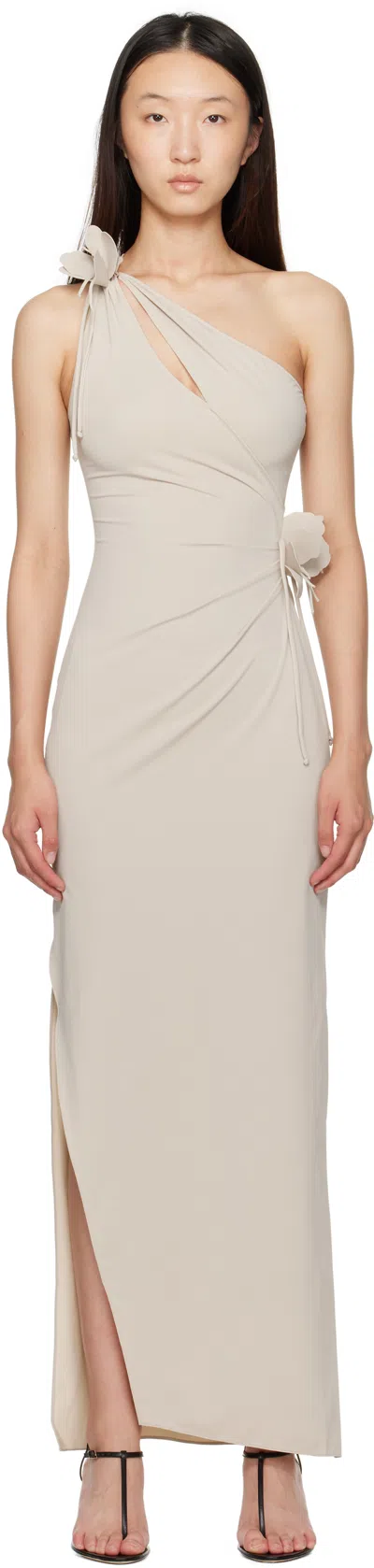 Coperni Beige Asymmetric Flower Maxi Dress In Neutral