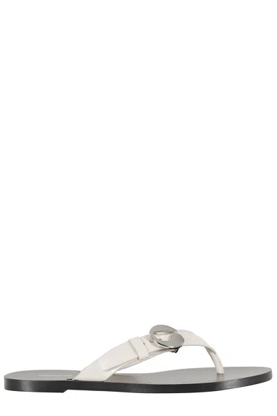 Coperni Beige C Logo Flip Flops Side-logo Leather Sandals In White