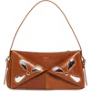 Coperni Belt Petal Leather Baguette Bag In Brown-silver