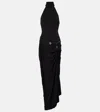 Coperni Belted Asymmetric Draped Halterneck Maxi Dress In Black