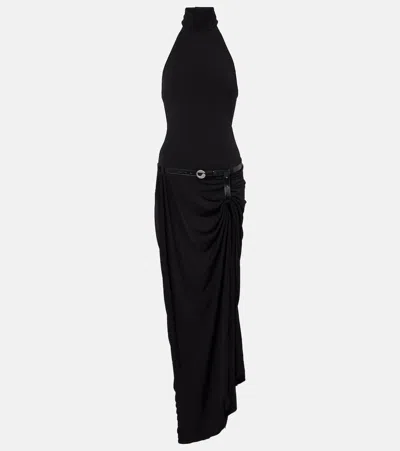Coperni Belted Asymmetric Draped Halterneck Maxi Dress In Black