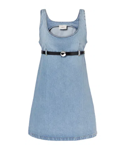Coperni Belted Cowboy Mini Dress In Blue