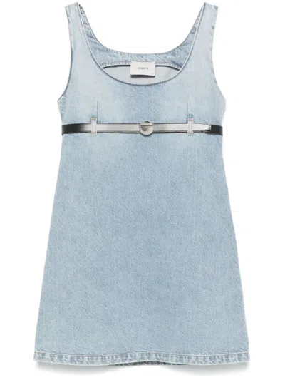Coperni Belted Denim Mini Dress In Blue