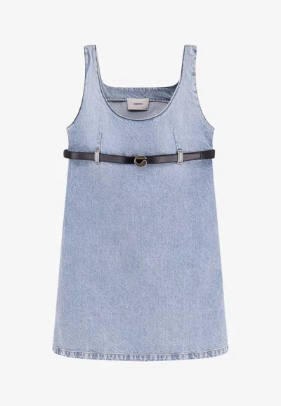 Coperni Belted Denim Mini Dress In Blue