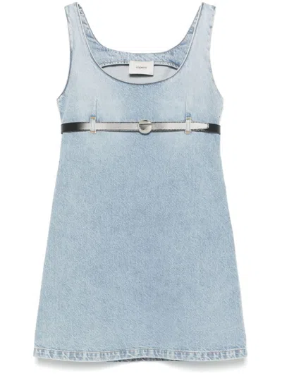 Coperni Belted Denim Mini Dress Woman Blue