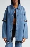 Coperni Open Elbow Cotton Denim Jacket In Washed Blue