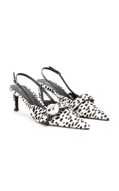 Coperni Belted Haircalf Slingback Kitten Heels In Black,white