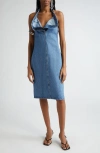 Coperni Waist Belt Halter Neck Midi Dress In Washed Blue