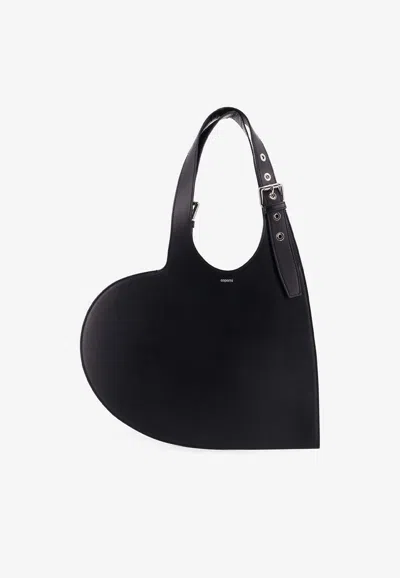 Coperni Belted Heart Leather Shoulder Bag In Black