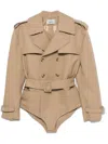 Coperni Gabardine Bodysuit Trench Coat In Neutrals
