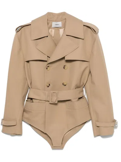 Coperni Gabardine Bodysuit Trench Coat In Beige