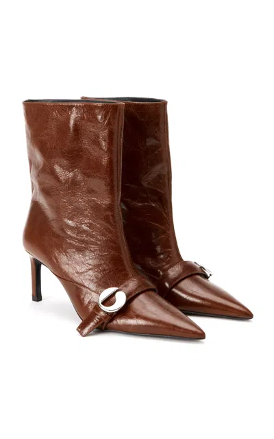 Coperni Belted Leather Ankle Boots In Brown