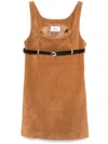 Coperni Belted Suede Mini Dress In Brown