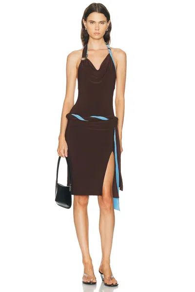 Coperni Bi Color Twisted Dress In Brown