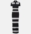 Coperni Black Long Dress With Logo Embroidery On The Front And All-over Striped Motif In Cotton Blend Woman In Black