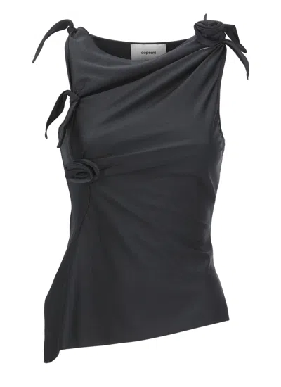 Coperni Black Asymmetric Floral Cut-out Tank Top