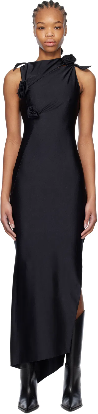 Coperni Black Asymmetric Flower Maxi Dress