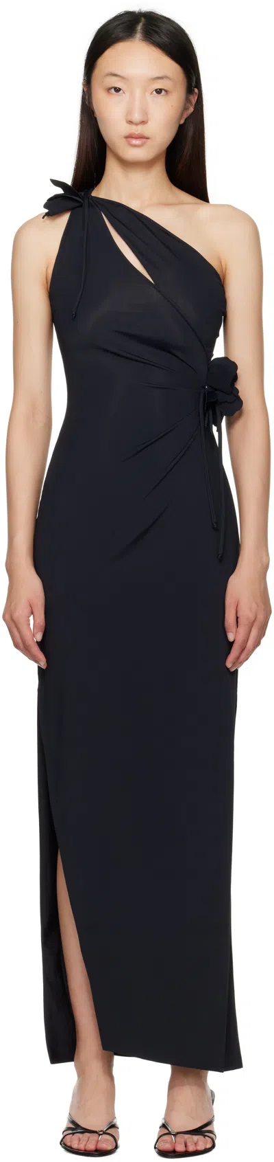 COPERNI BLACK ASYMMETRIC FLOWER MAXI DRESS