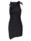 Coperni Black Asymmetric Sleeveless Mini Dress With Floral Detail And Cut-out On The Front In Tech Fabric St In Black