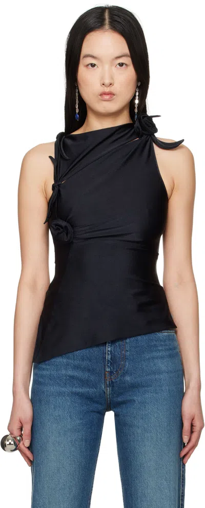 Coperni Asymmetric Rosette-detailed Satin Top In Black