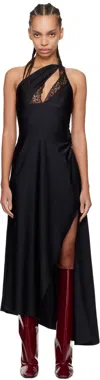 Coperni Asymmetric Black Satin Dress With Lace Details In Black