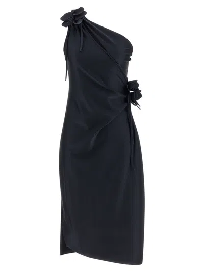 Coperni Black Asymmetric Mini Flower Dress