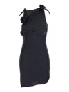 Coperni Black Asymmetric Sleeveless Mini Dress With Floral Detail And Cut-out On The Front In Tech Fabric St