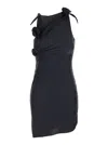 Coperni Black Asymmetric Sleeveless Mini Dress With Floral Detail And Cut-out On The Front In Tech Fabric St In Black