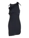 Coperni Black Asymmetric Sleeveless Mini Dress With Floral Detail And Cut-out On The Front In Tech Fabric St In Multicolor