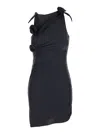 Coperni Black Asymmetric Sleeveless Mini Dress With Floral Detail And Cut-out On The Front In Tech Fabric St In Black