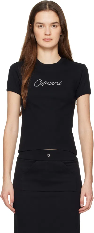 Coperni Black Organic Cotton Rhinestone Logo T-shirt