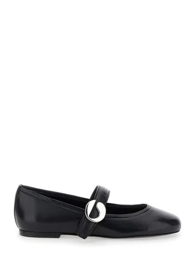 Coperni Black Ballerinas With Metallic Logo And Strap In Smooth Leather Woman