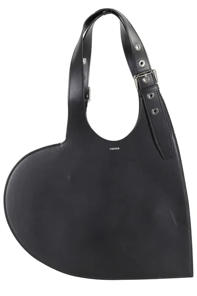 Coperni Black Belt Heart Double Handle Engraved Logo Leather Tote Bag