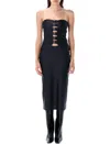 Coperni Strapless Fitted Midi Dress Buckle Accents In Black