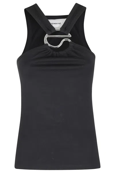 Coperni Black C-logo Crossed Metal-buckle Cotton-blend Tank Top