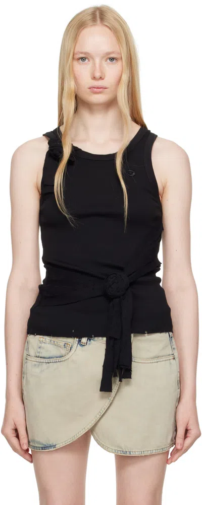 Coperni Black Distressed Rose Rib Tank Top