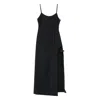 Coperni Midi Dress With Spaghetti Straps And Side Split In Black