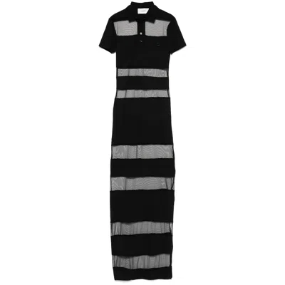 Coperni Black Long Dress With Logo Embroidery On The Front And All-over Striped Motif In Cotton Blend Woman