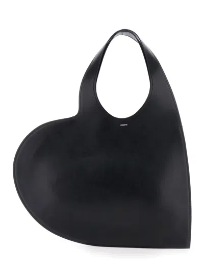 Coperni Black Heart Shaped Shoulder Bag With Cut-out On The Handle In Suede Woman