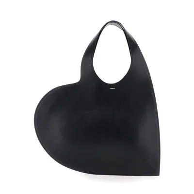 Coperni Black Heart Shaped Shoulder Bag With Cut-out On The Handle In Suede Woman