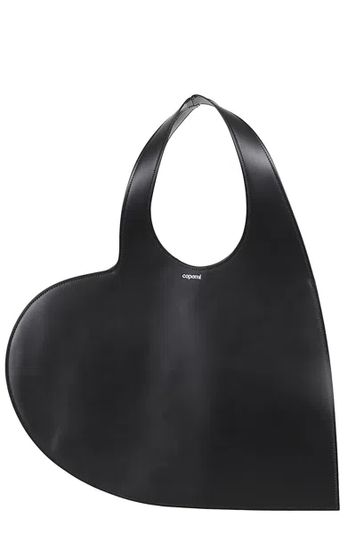 Coperni Black Heart Tote Double Handle Engraved Logo Suede Tote Bag