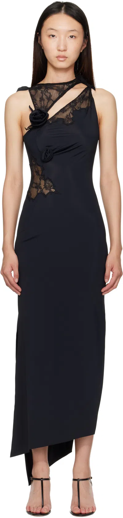 Coperni Black Lace Flower Midi Dress